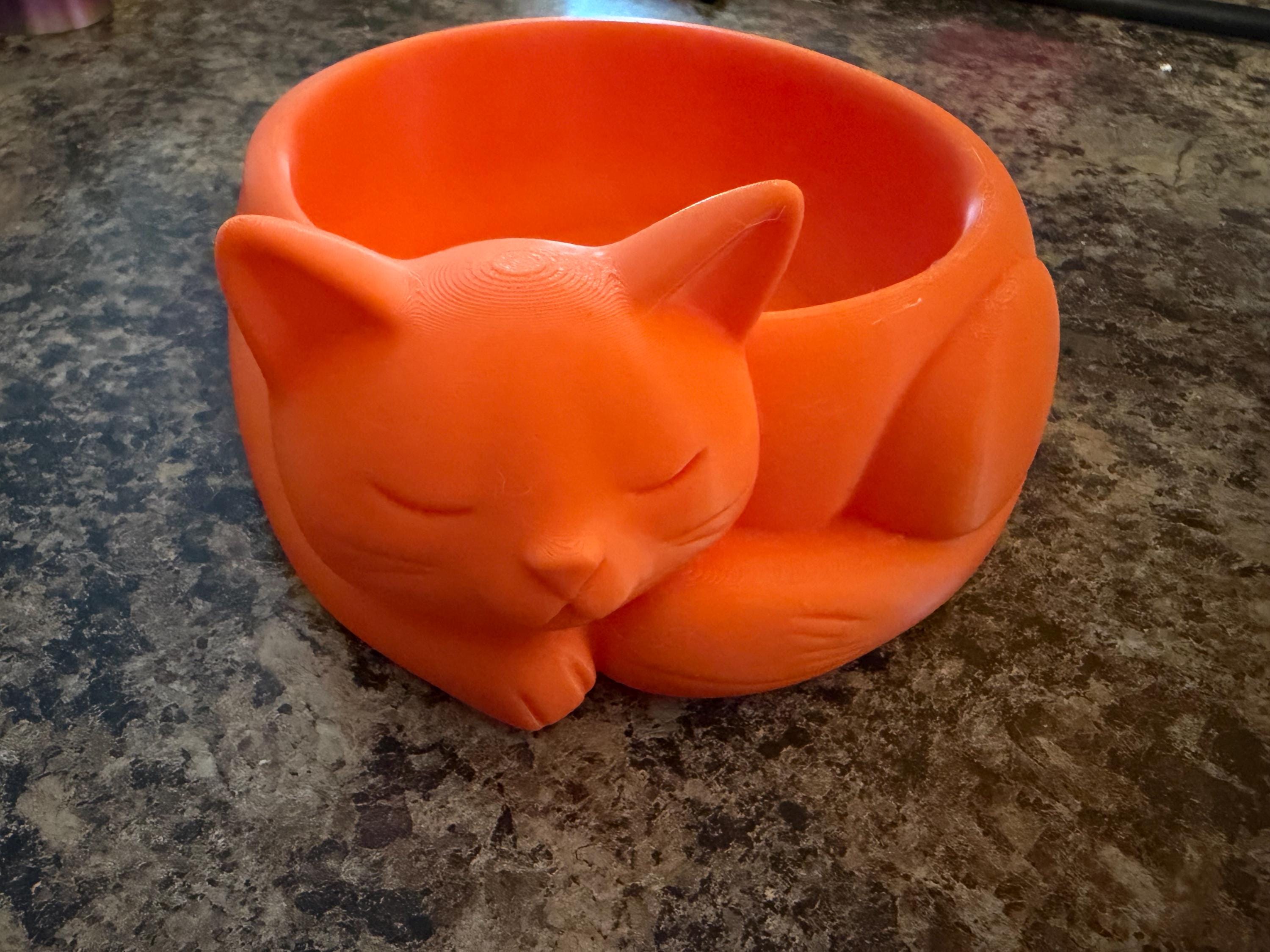 Sleeping Cat Bowl — 3D Printed Cat Food, Water & Candy Dish
