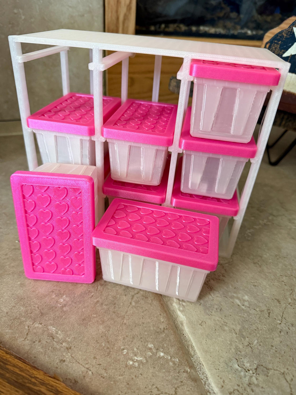 Teeny totes and rack, with removable totes. Perfect for craft tools or supplies.