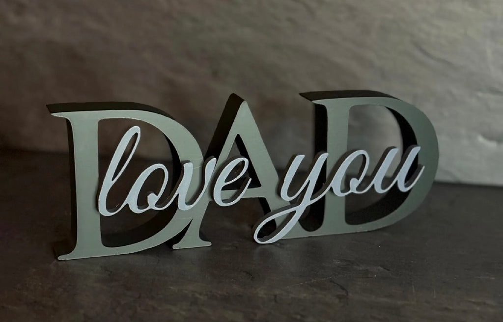 DAD Love You 3D Printed Word Art Sign – Grey & White Father's Day Gift