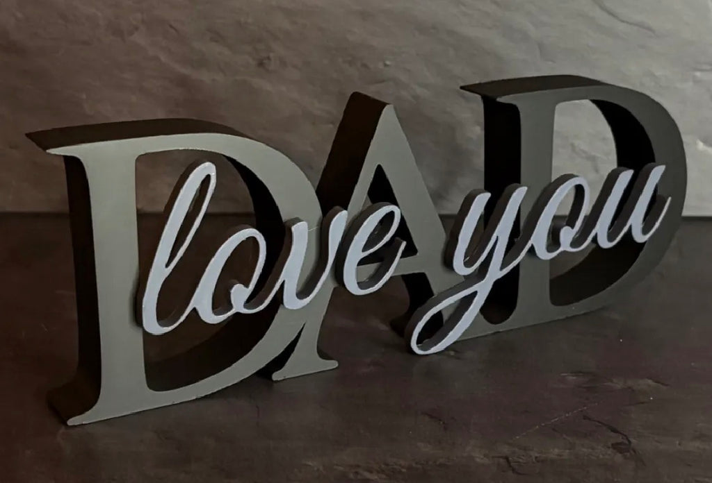 DAD Love You 3D Printed Word Art Sign – Grey & White Father's Day Gift
