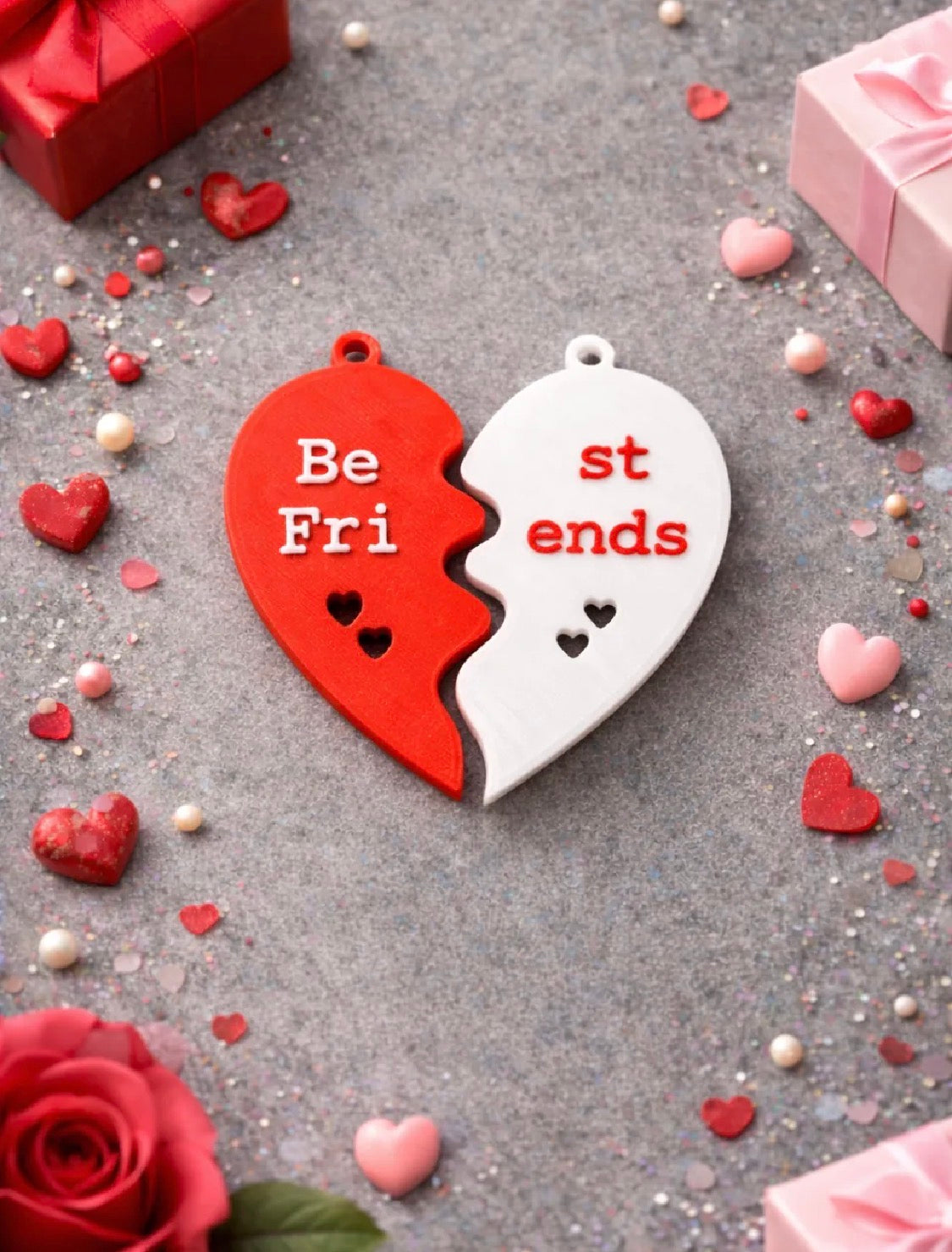 Best Friends Split Heart Keychain Set – 3D Printed (Set of 2)