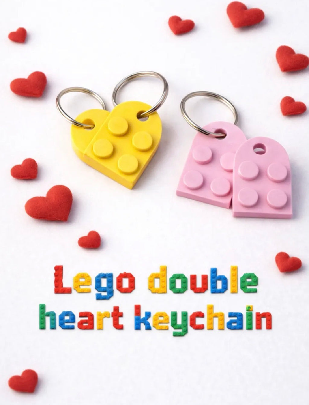 LEGO-Style Double Heart Keychain Set – 3D Printed