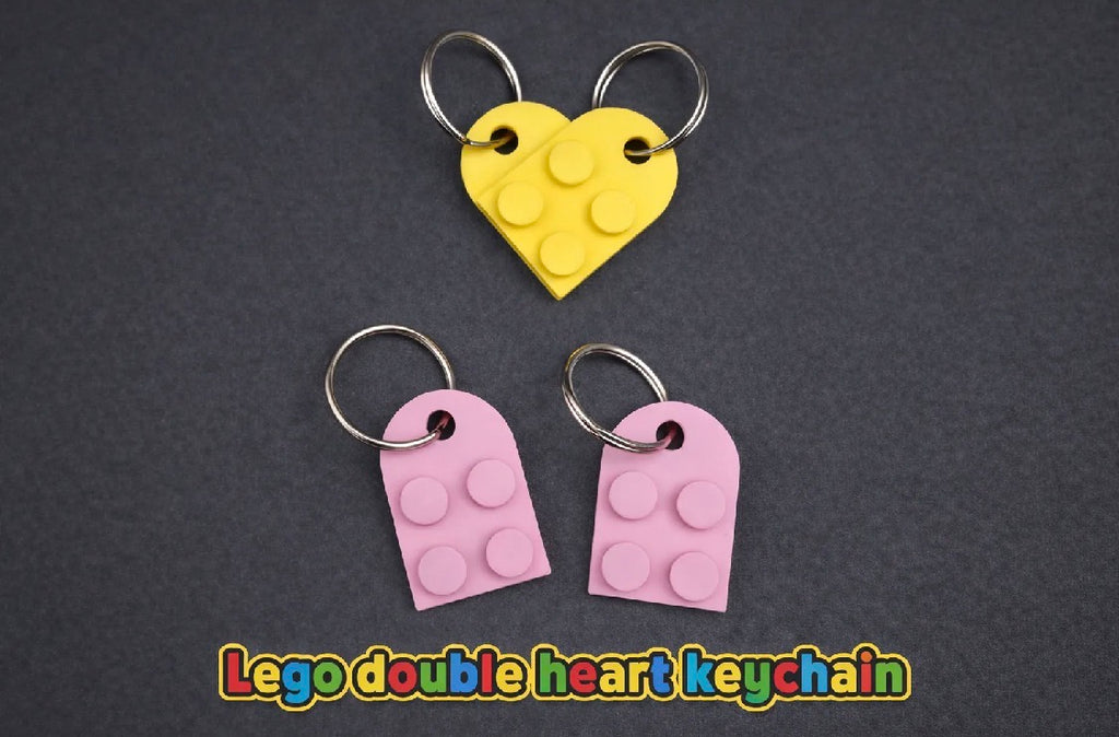 LEGO-Style Double Heart Keychain Set – 3D Printed