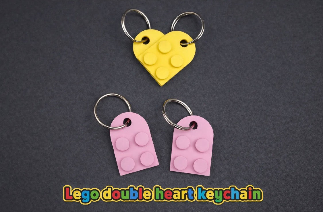 LEGO-Style Double Heart Keychain Set – 3D Printed