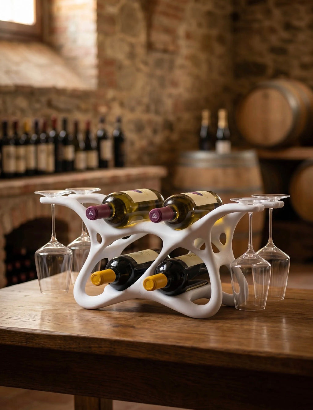 Organic Wave Wine Rack with Stemware Holder