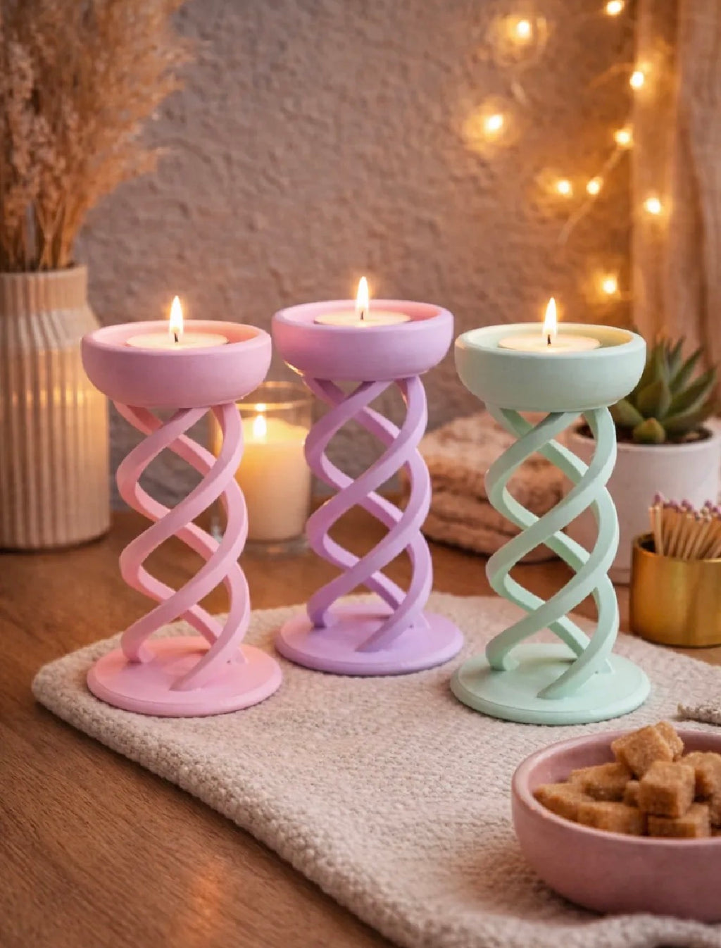 Spiral Twist Tealight Candle Holder – 3D Printed (Any Color)