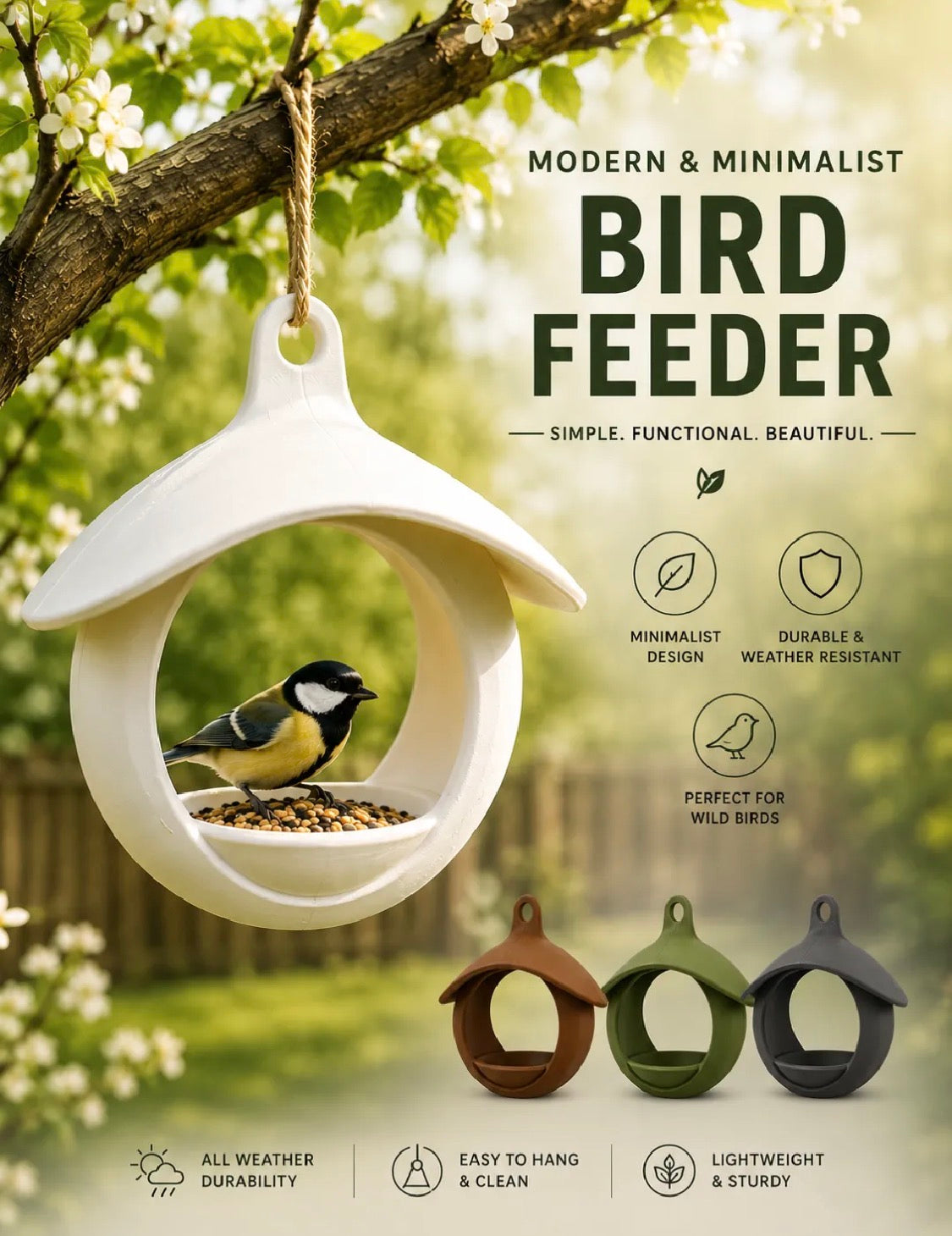 3D Printed Modern Minimalist Bird Feeder