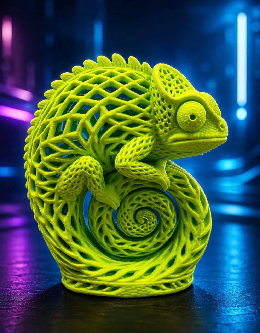 Voronoi Chameleon Sculpture – 3D Printed Desk Decor