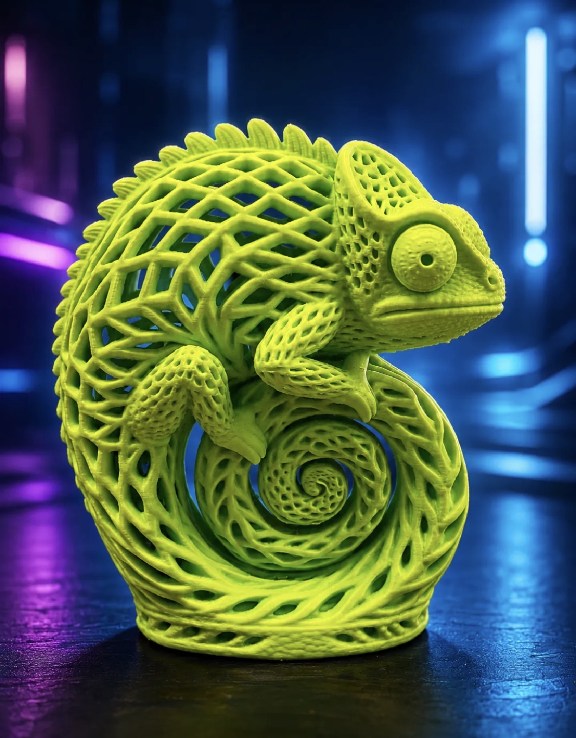 Voronoi Chameleon Sculpture – 3D Printed Desk Decor