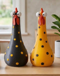 Polka Dot Googly Eye Chicken Figurines – Set of 2
