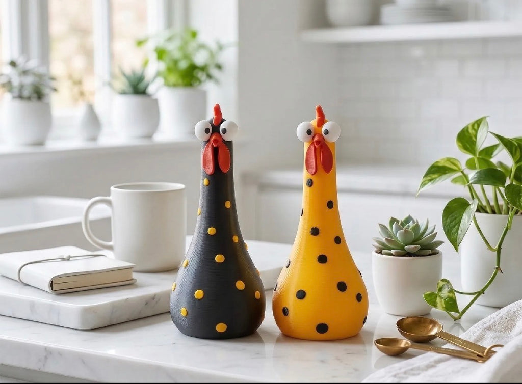 Polka Dot Googly Eye Chicken Figurines – Set of 2