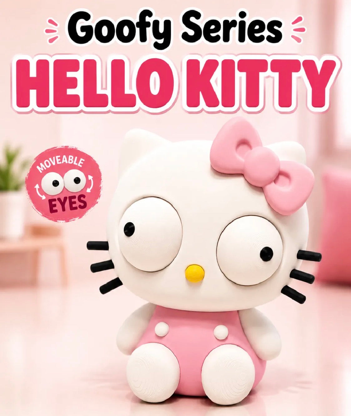 Goofy Eyes Cat Figurine with Moveable Eyes