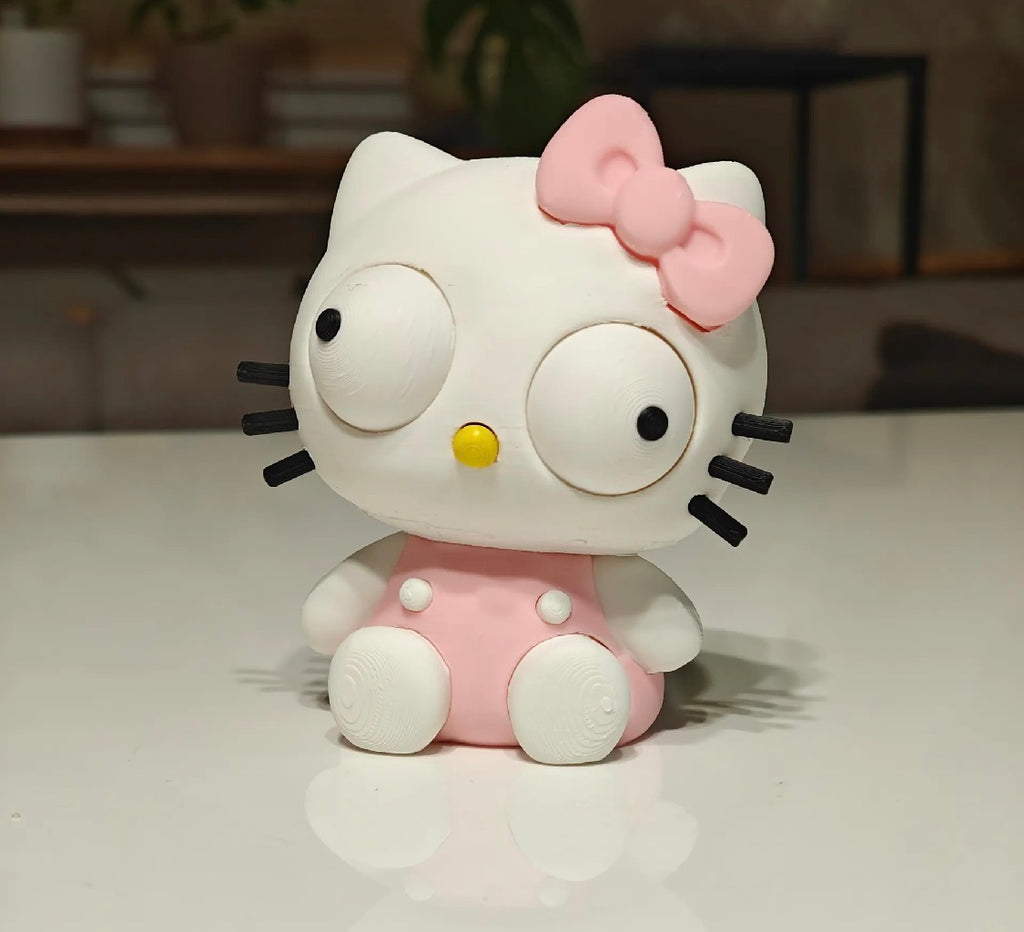 Goofy Eyes Cat Figurine with Moveable Eyes