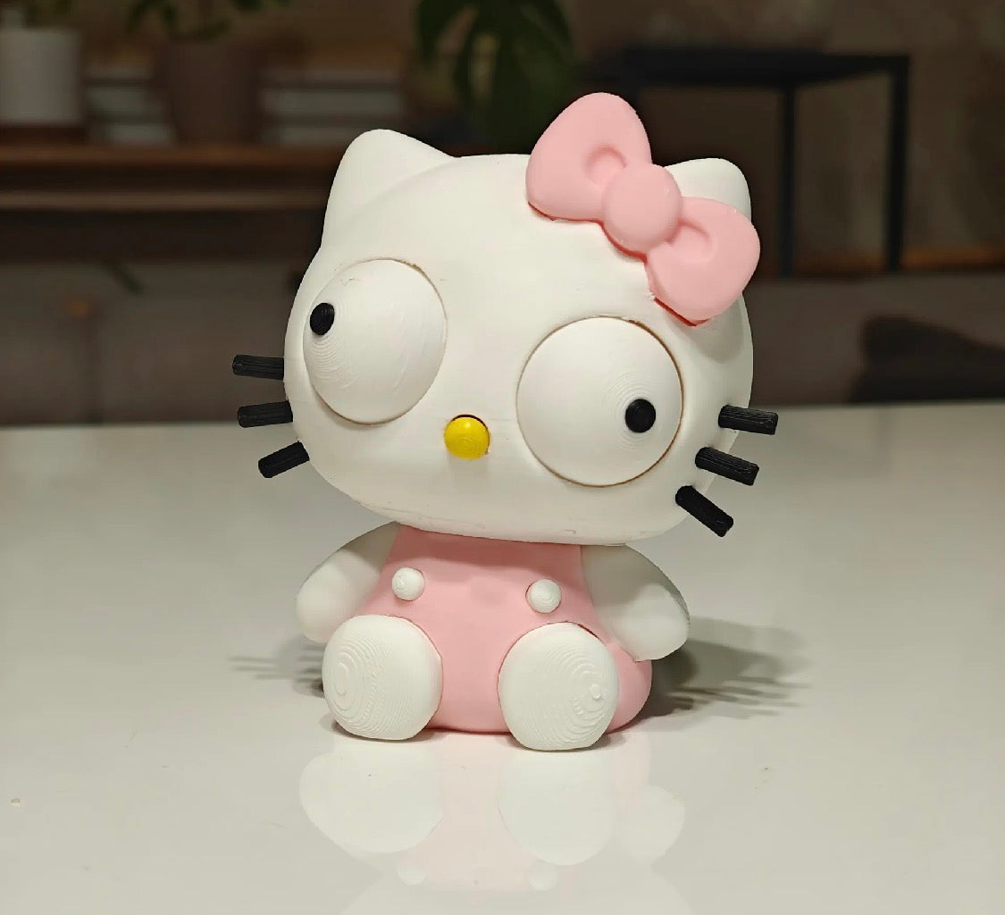 Goofy Eyes Cat Figurine with Moveable Eyes
