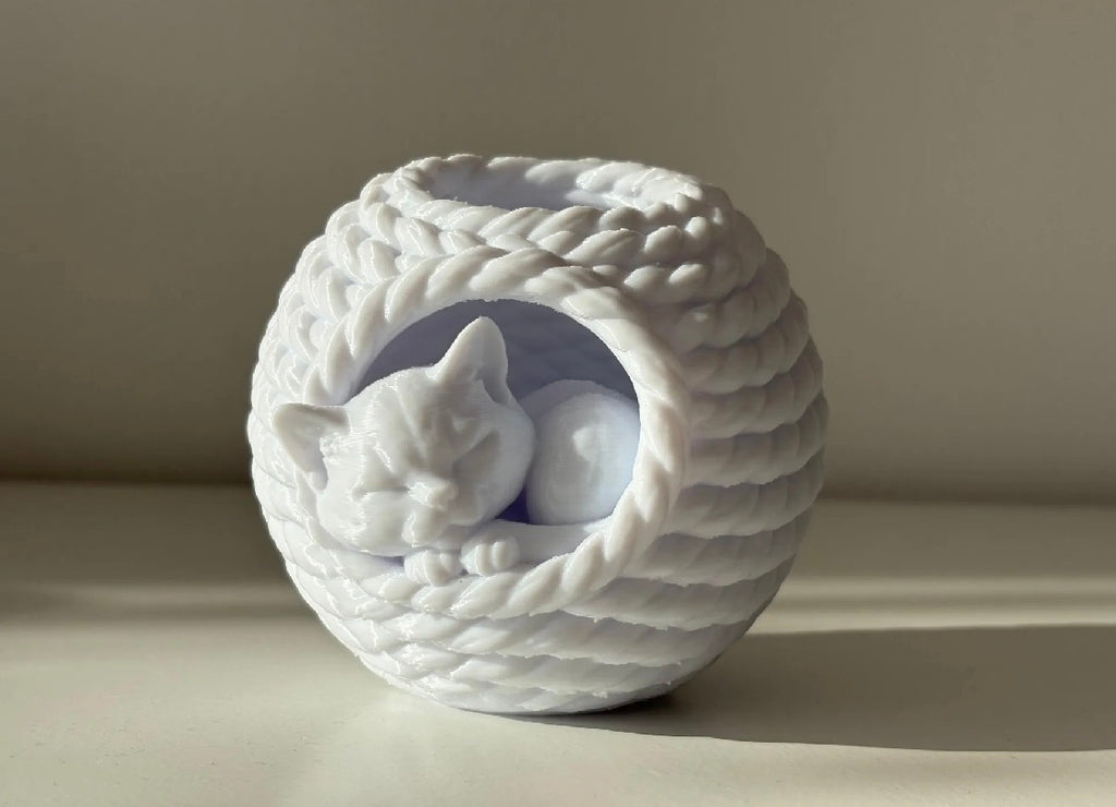 Sleeping Cat Yarn Ball Pencil Holder | 3D Printed Desk Organizer