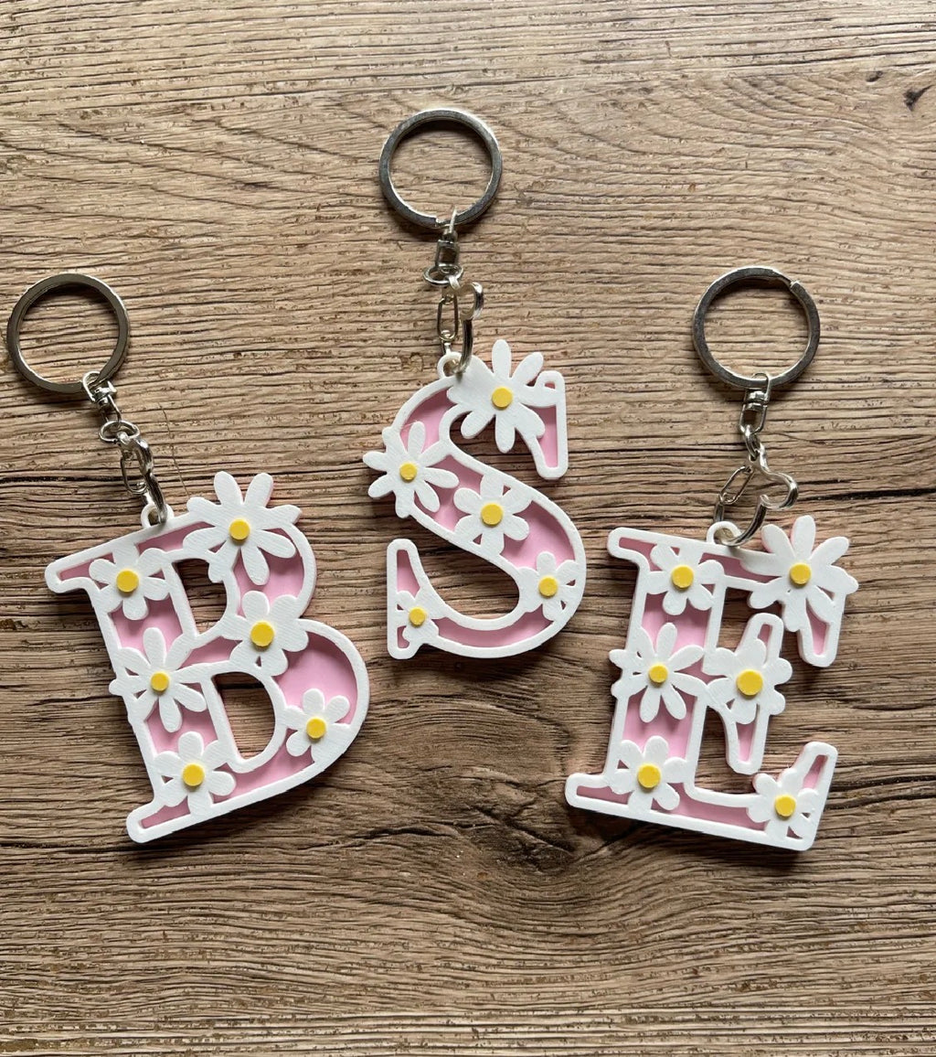 Daisy Initial Keychain