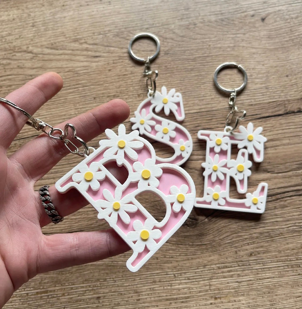 Daisy Initial Keychain