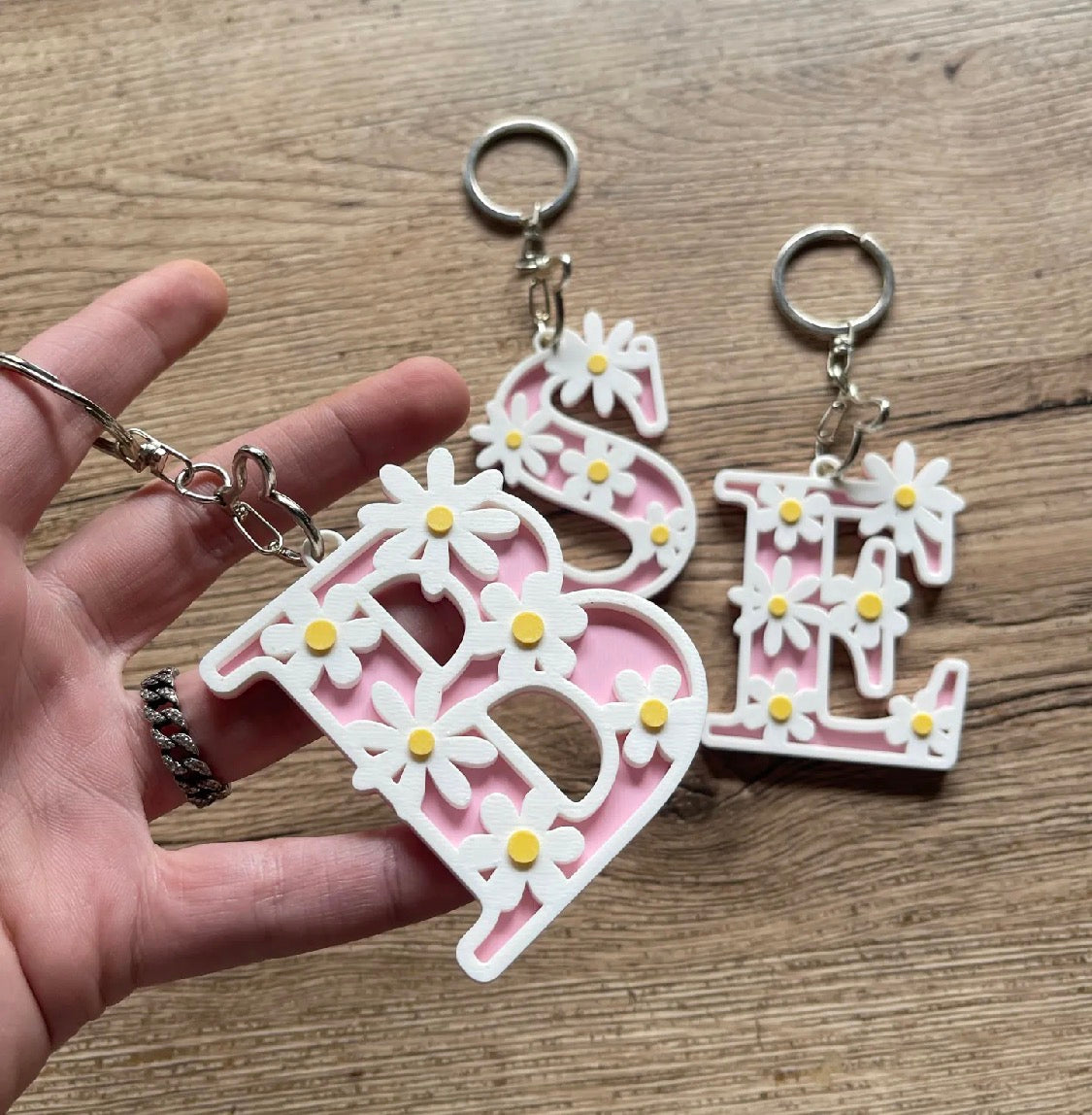 Daisy Initial Keychain