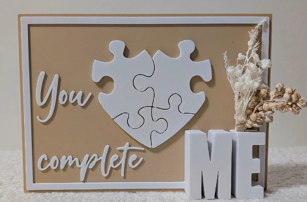 You Complete Me Puzzle Heart Sign with Vase