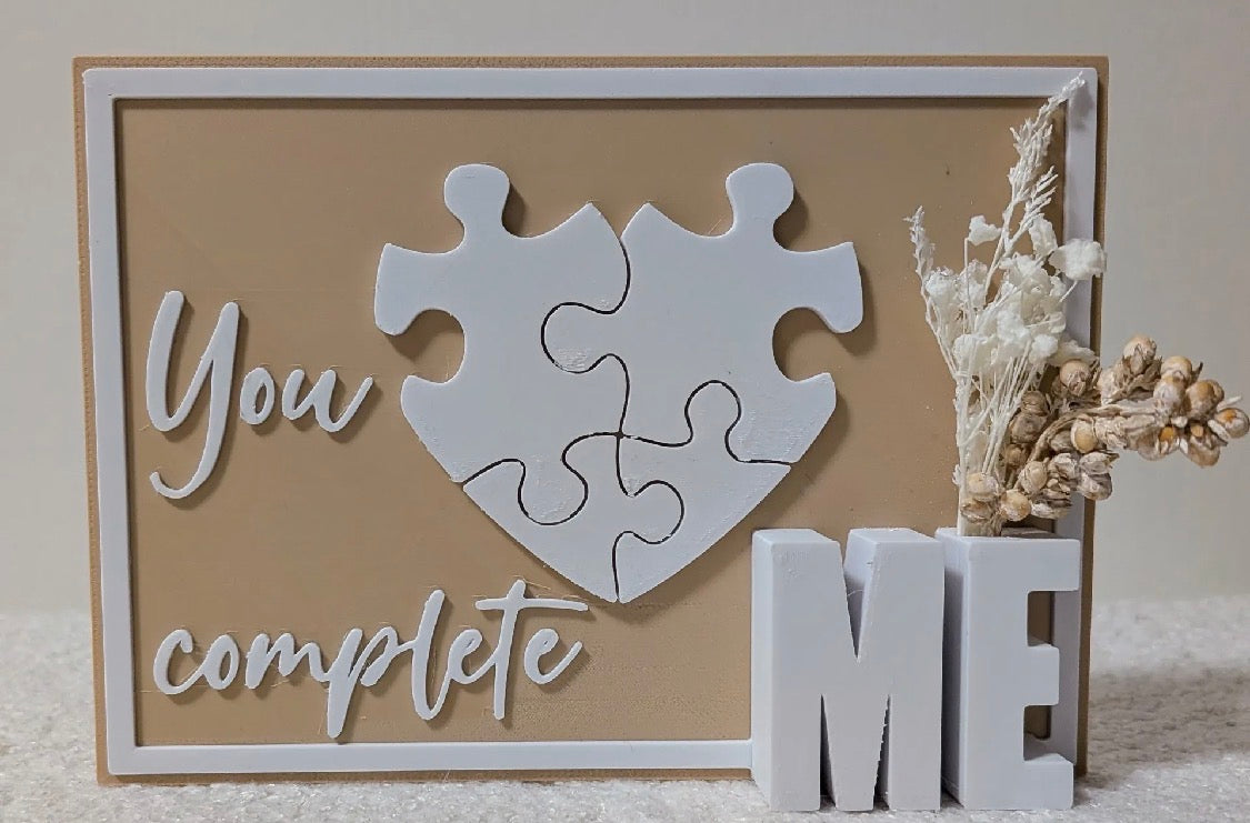 You Complete Me Puzzle Heart Sign with Vase