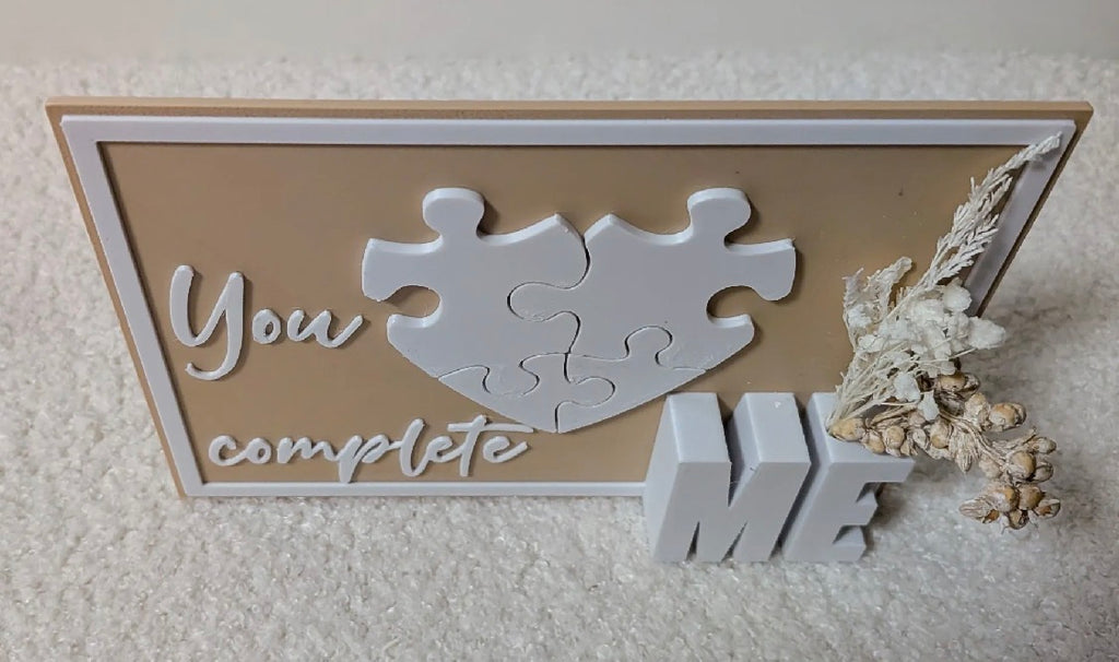 You Complete Me Puzzle Heart Sign with Vase