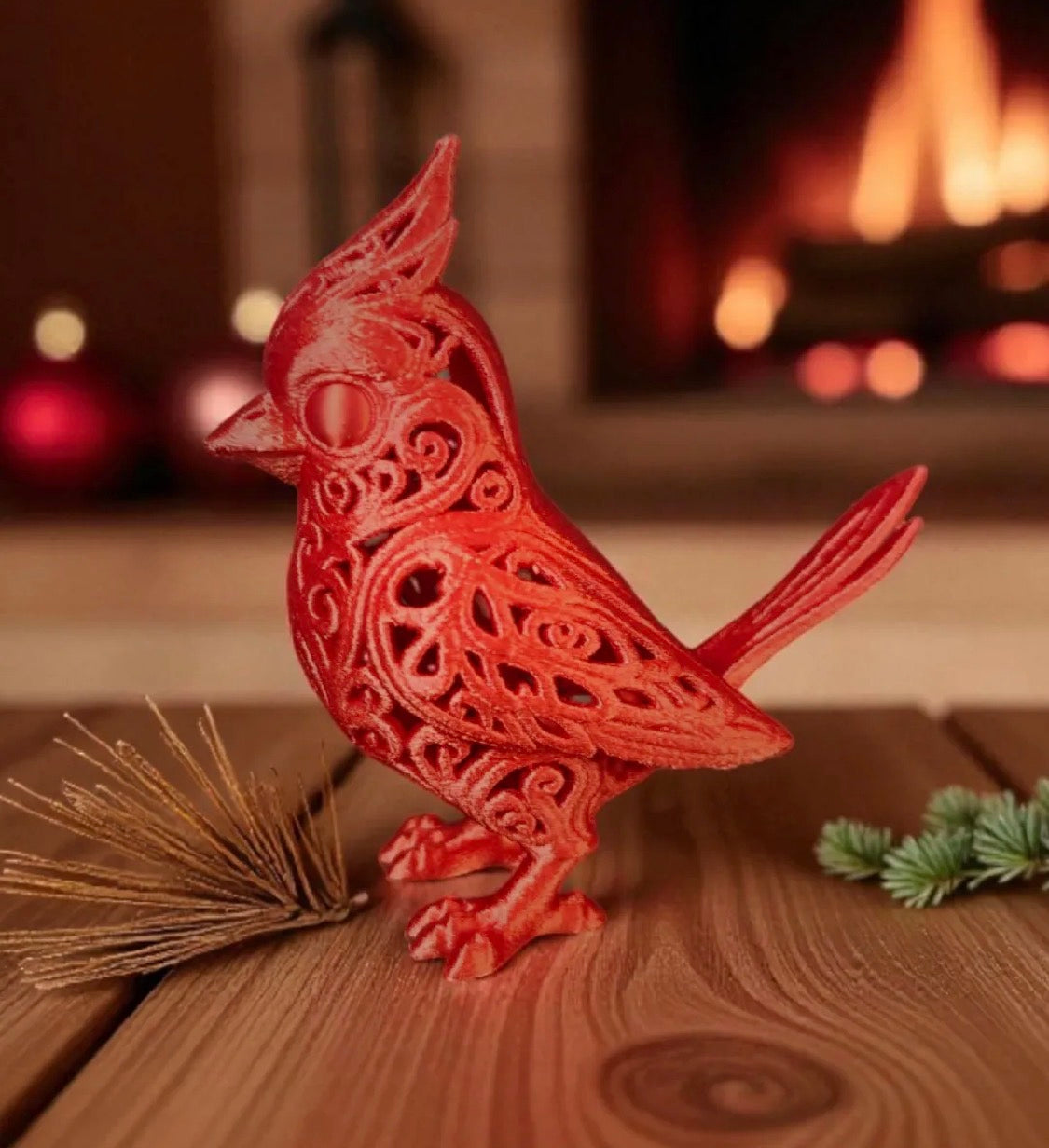3D Printed Filigree Cardinal Bird Figurine