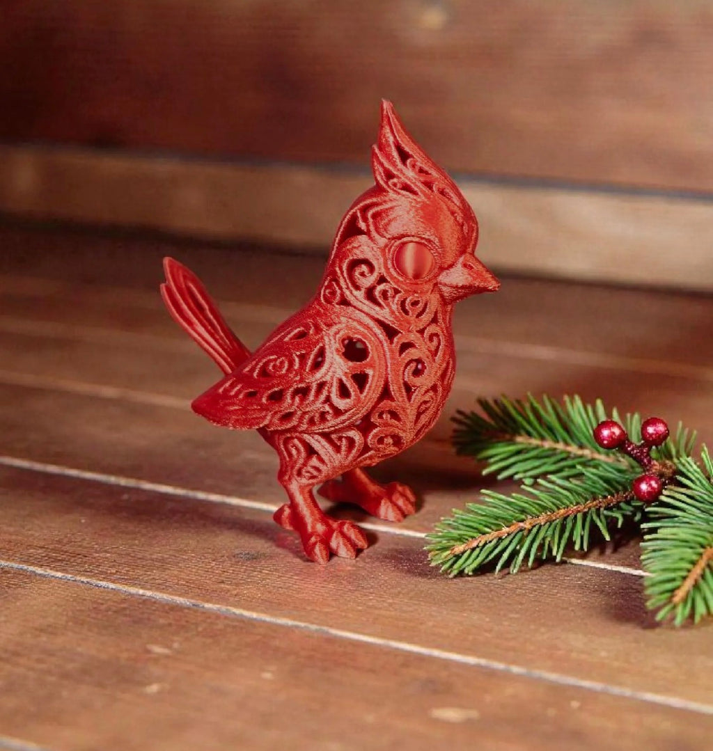 3D Printed Filigree Cardinal Bird Figurine