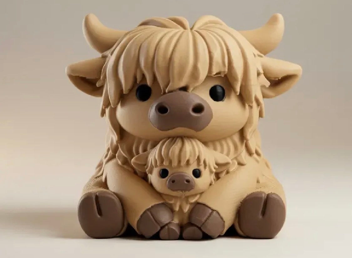 Mama & Baby Highland Cow Figurine