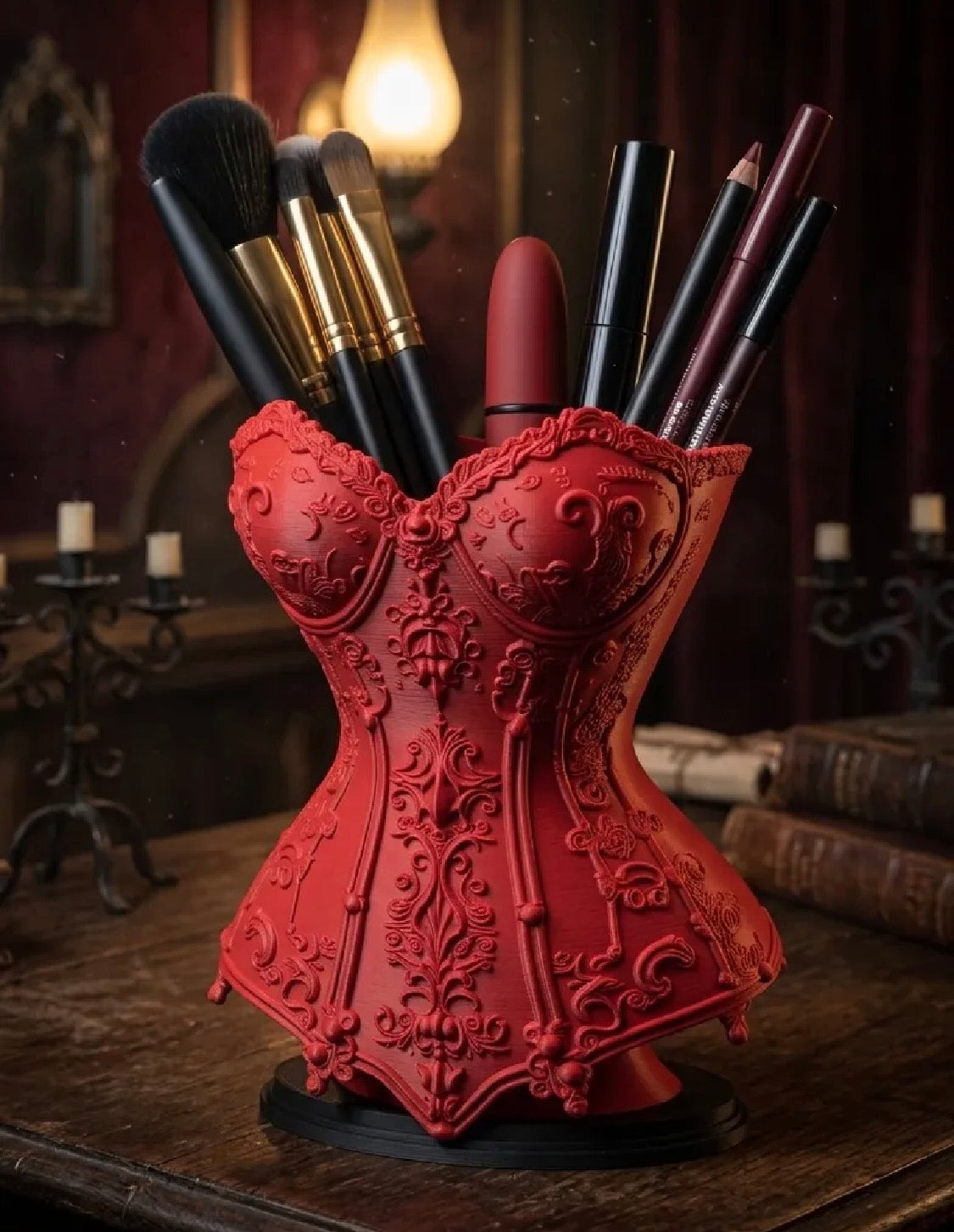 Gothic Corset Makeup Brush & Pen Holder