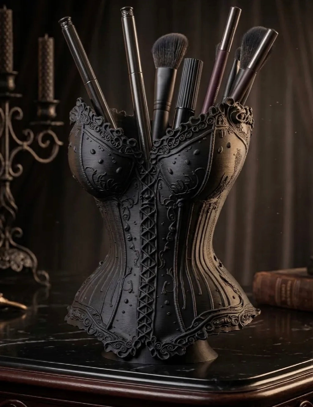 Gothic Corset Makeup Brush & Pen Holder