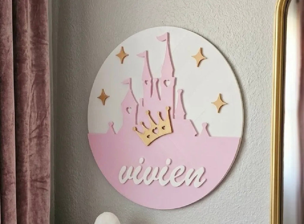 Personalized Princess Castle Name Sign — Custom Kids Room Wall Decor