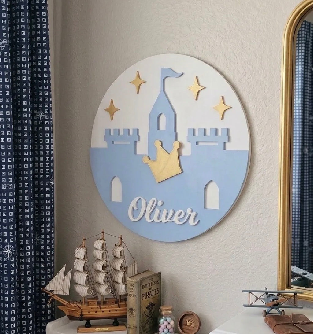 Personalized Princess Castle Name Sign — Custom Kids Room Wall Decor