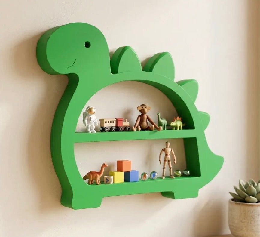 Dinosaur Wall Shelf for Kids — 3D Printed Dino Toy & Book Display
