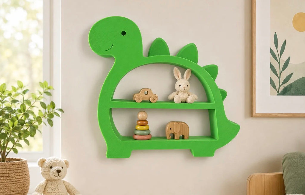 Dinosaur Wall Shelf for Kids — 3D Printed Dino Toy & Book Display