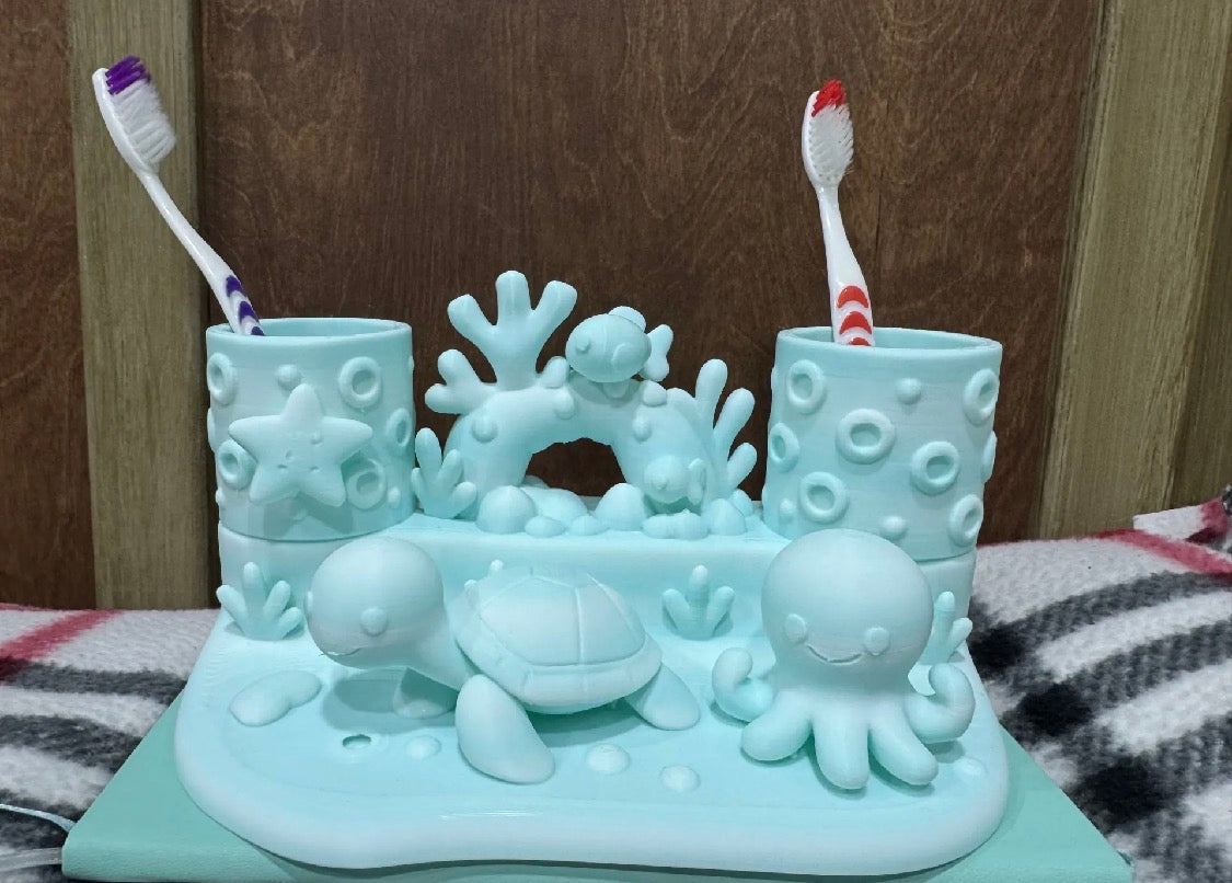 Ocean Scene Kids Toothbrush Holder — 3D Printed Bathroom Organizer