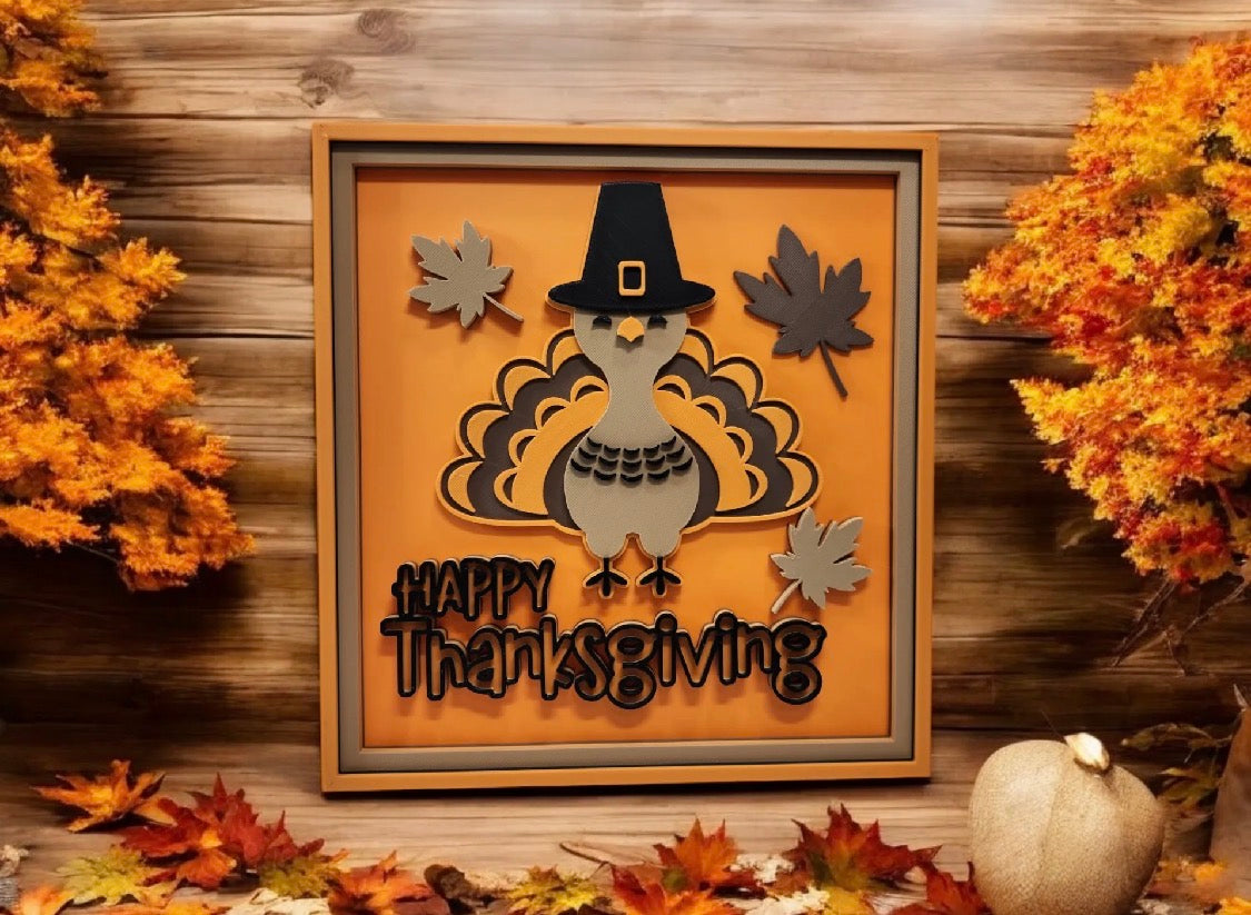3D Printed Happy Thanksgiving Turkey Plaque — Wall Hang or Prop Up