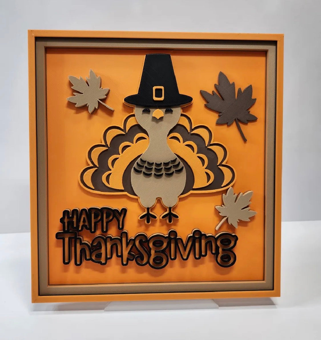3D Printed Happy Thanksgiving Turkey Plaque — Wall Hang or Prop Up