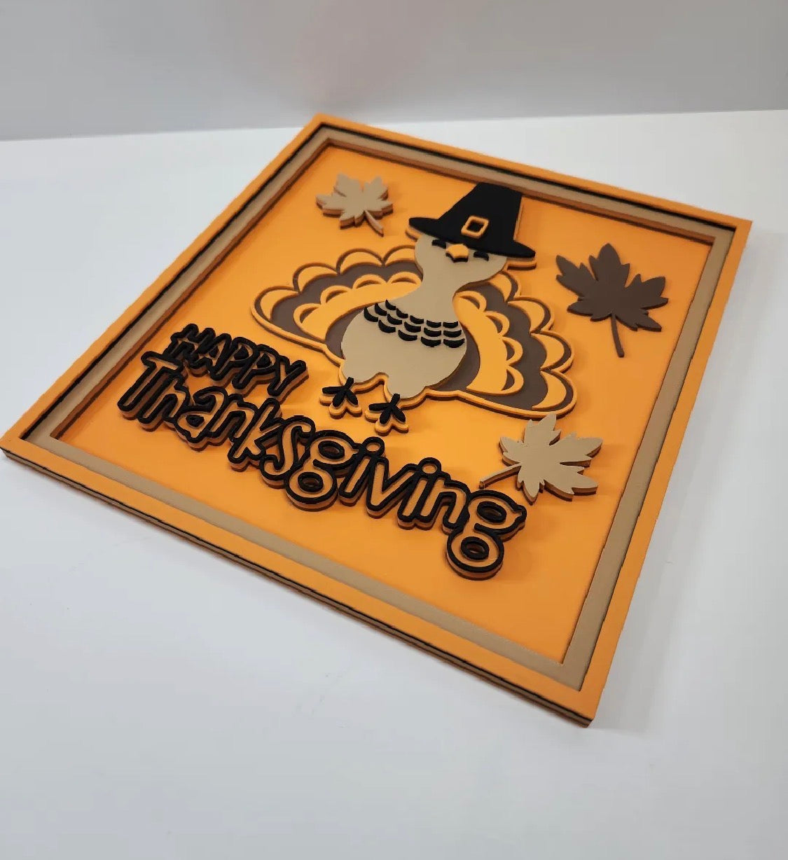 3D Printed Happy Thanksgiving Turkey Plaque — Wall Hang or Prop Up