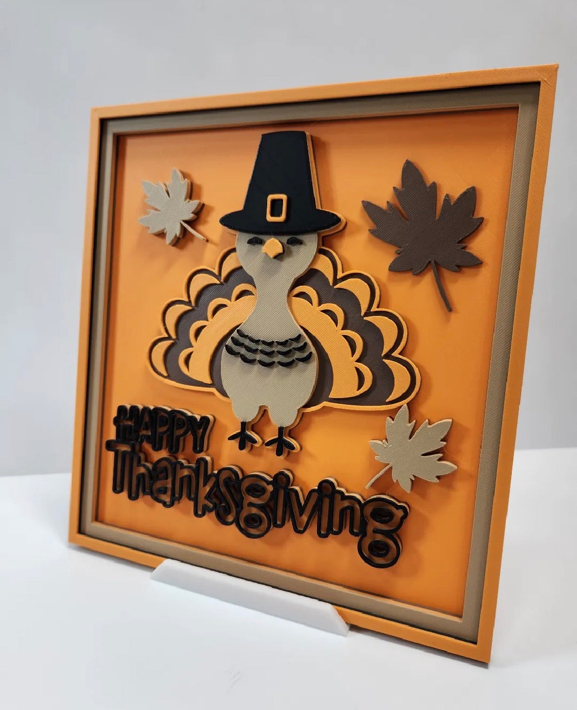 3D Printed Happy Thanksgiving Turkey Plaque — Wall Hang or Prop Up