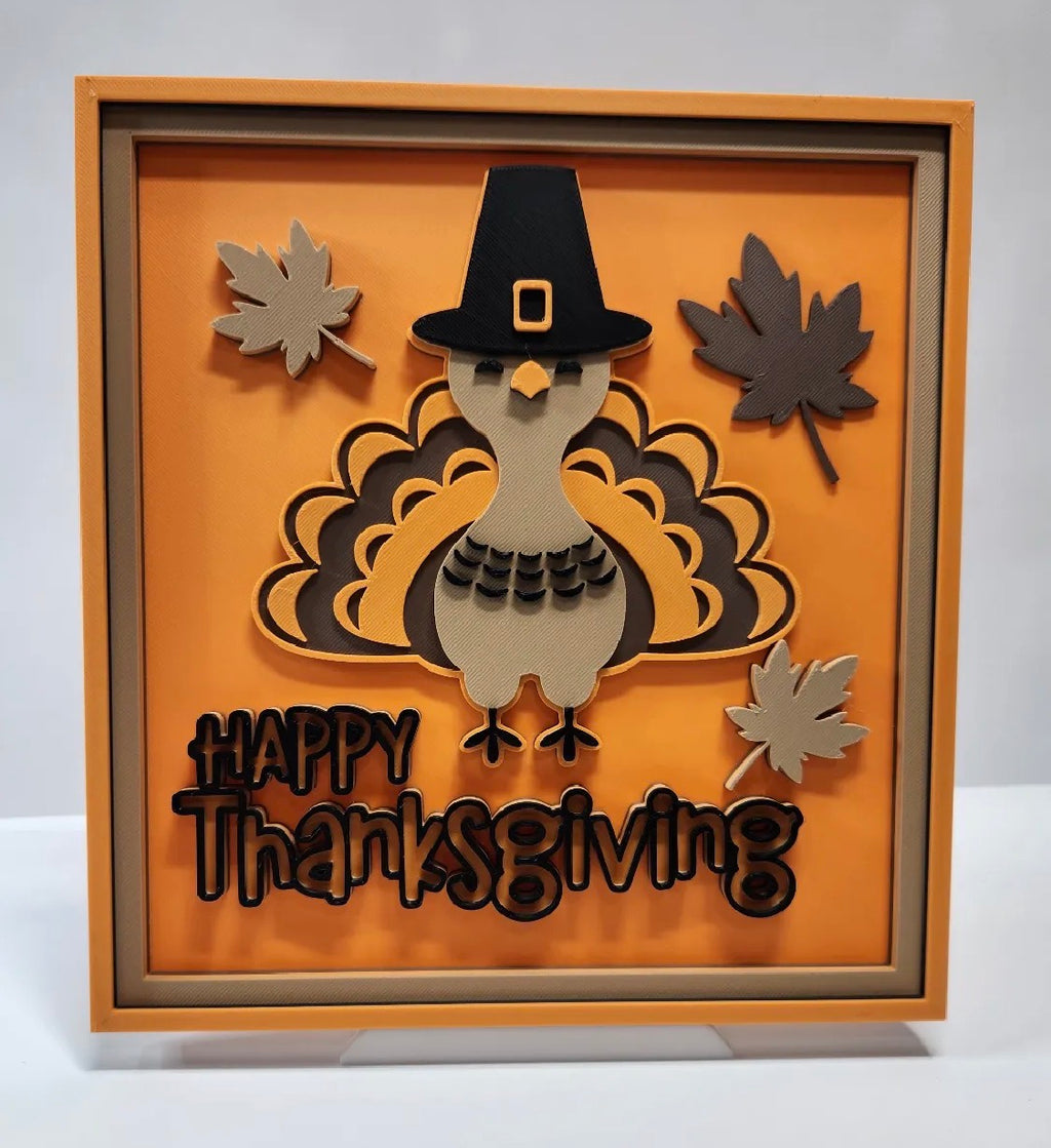 3D Printed Happy Thanksgiving Turkey Plaque — Wall Hang or Prop Up