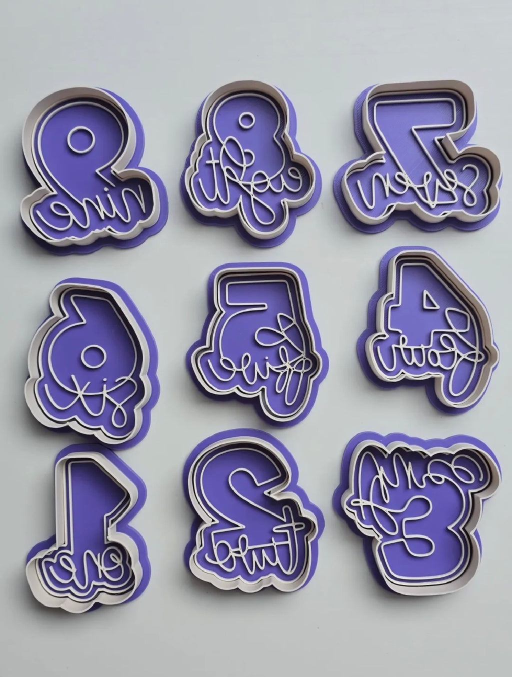 3D Printed Number Cookie Cutters Set — Numbers 1 Through 9