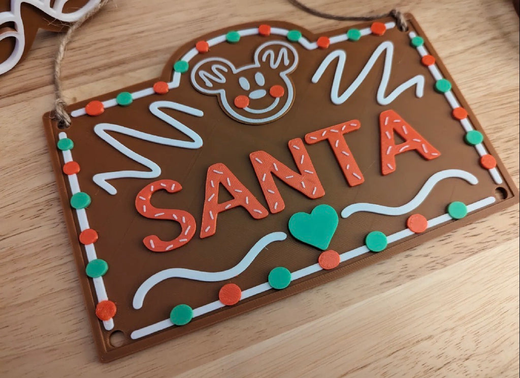 3D Printed Gingerbread Style Santa Sign — Christmas Wall Plaque