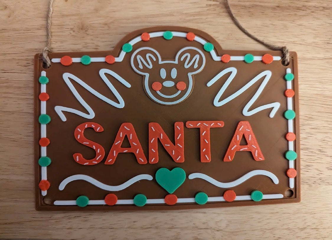 3D Printed Gingerbread Style Santa Sign — Christmas Wall Plaque