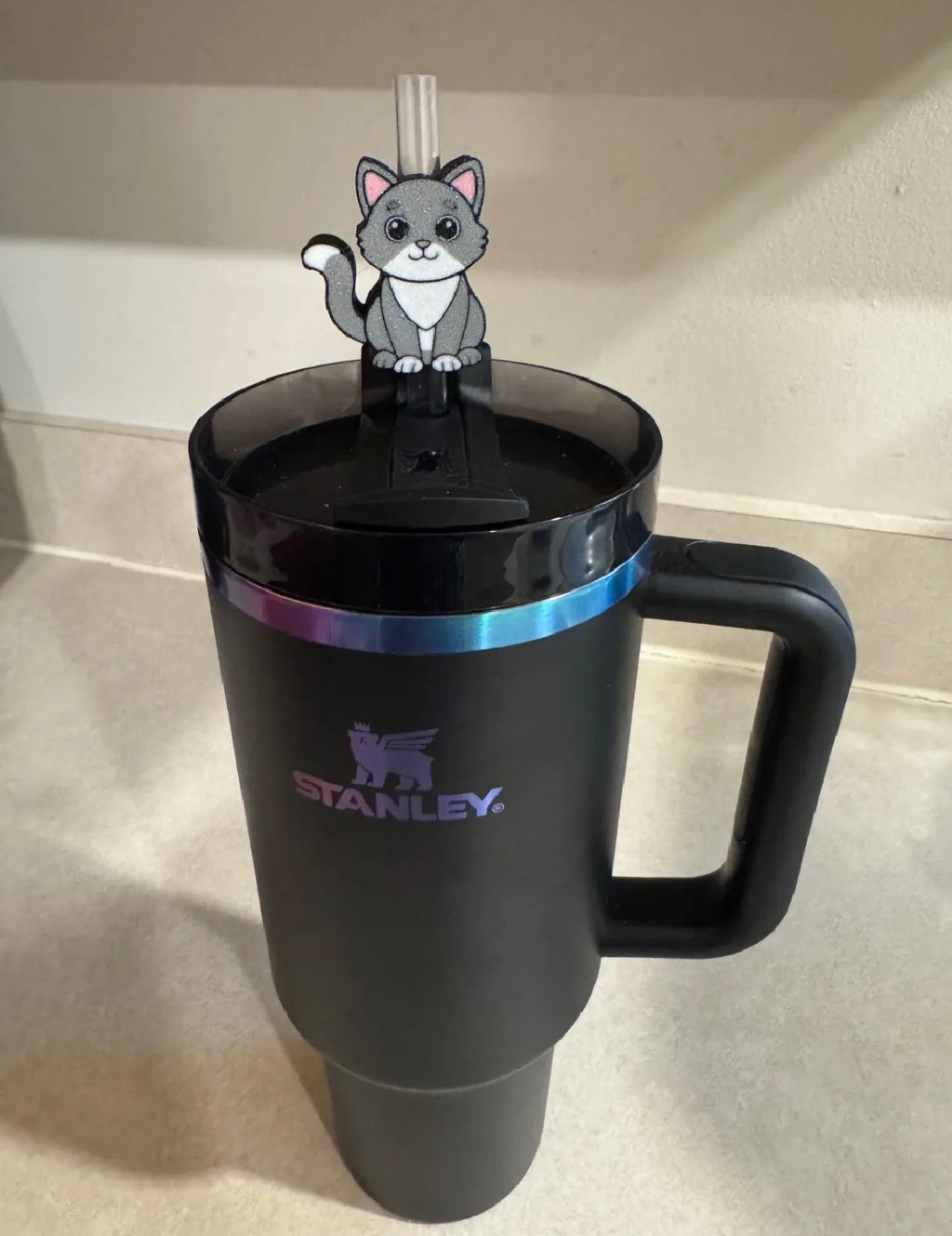 3D Printed Cat Straw Topper — Cute Kitten Tumbler Accessory