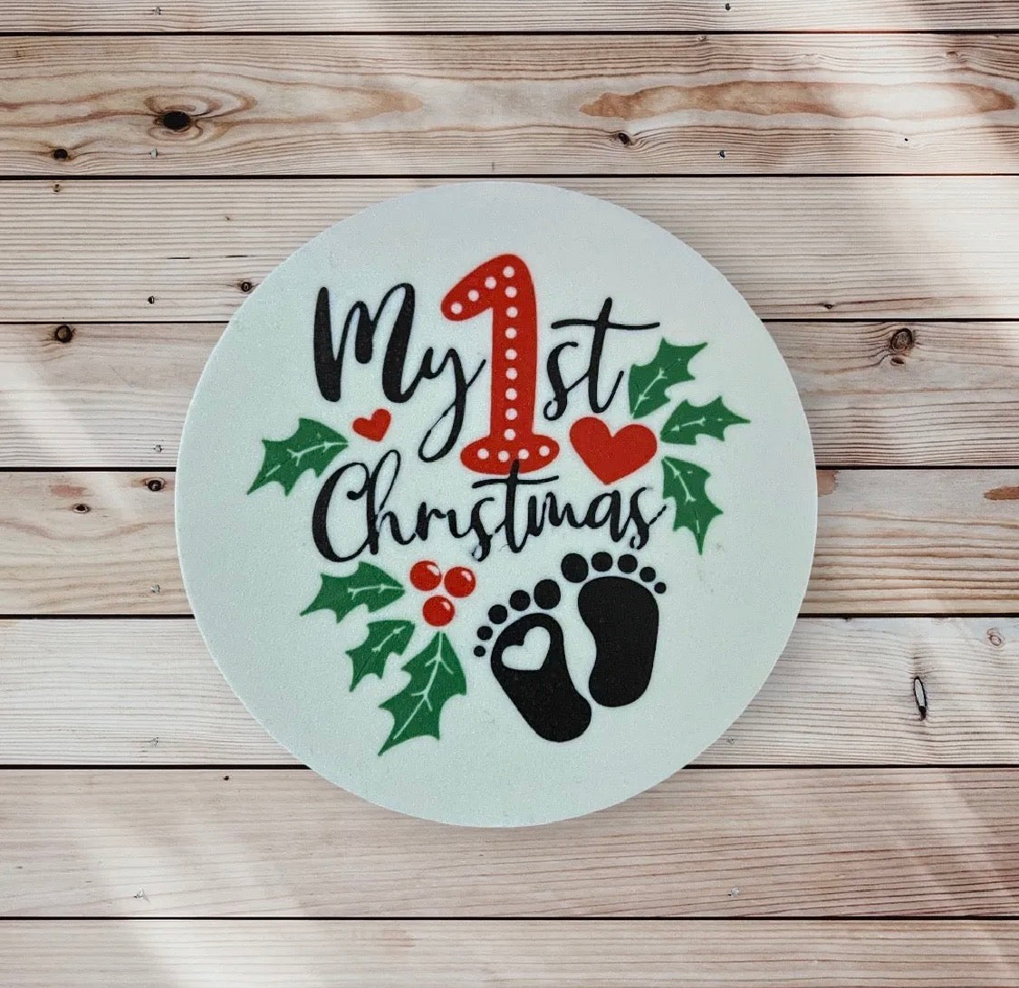 3D Printed Baby's 1st Christmas Milestone Disc — Holiday Photo Prop