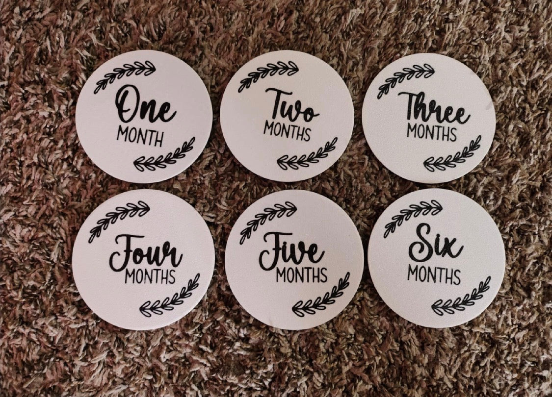 3D Printed Botanical Baby Monthly Milestone Disc Set — Months 1–12