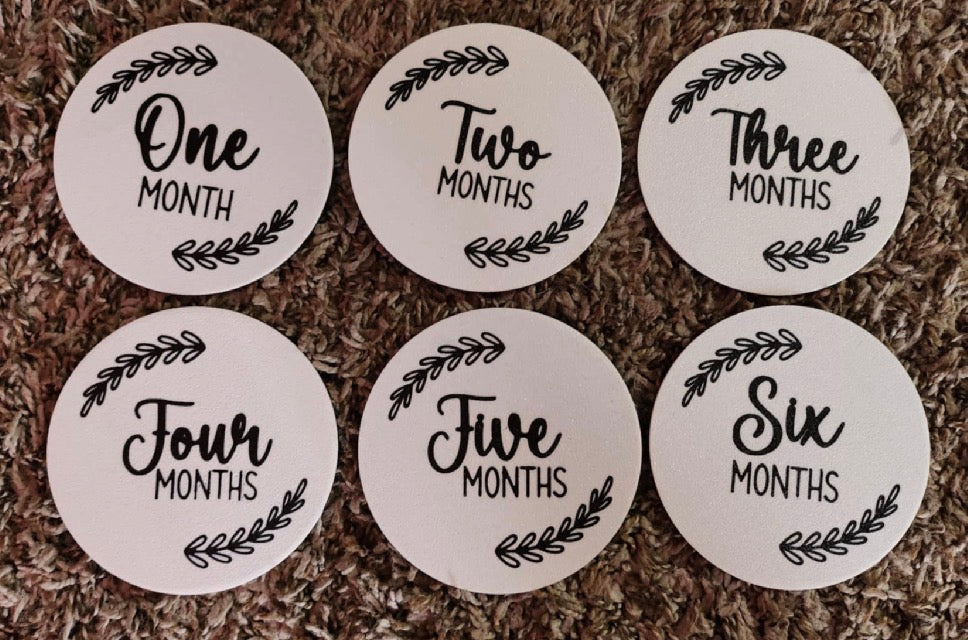3D Printed Botanical Baby Monthly Milestone Disc Set — Months 1–12