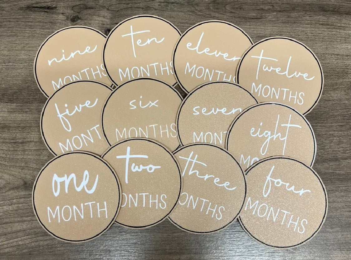 3D Printed Boho Tan Baby Monthly Milestone Disc Set — Months 1–12