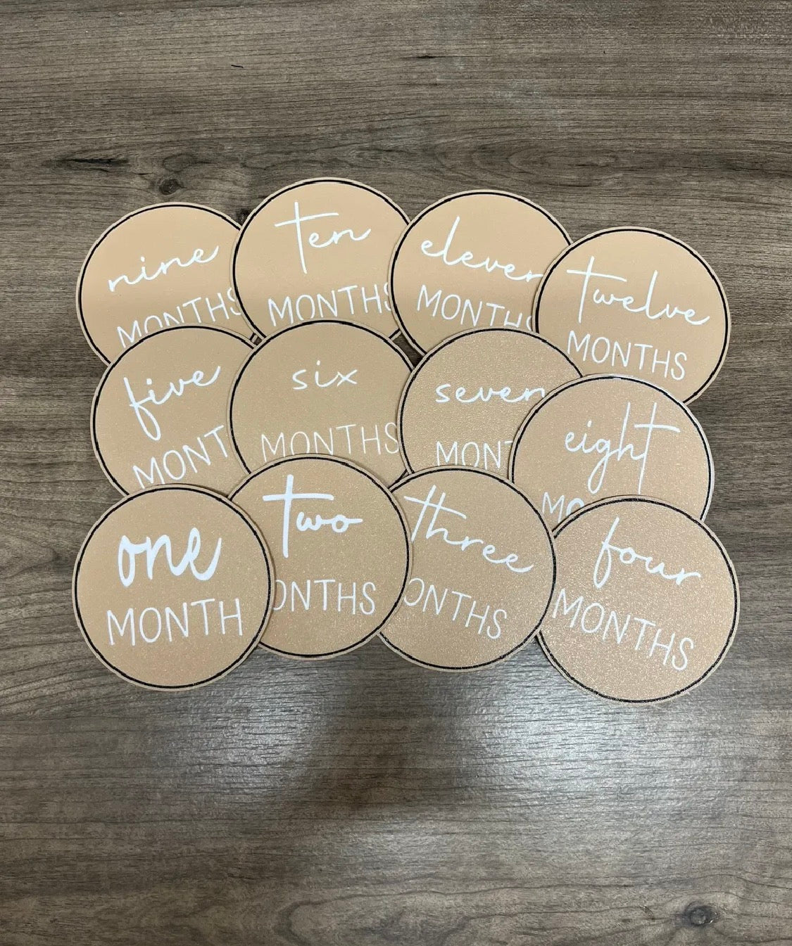 3D Printed Boho Tan Baby Monthly Milestone Disc Set — Months 1–12
