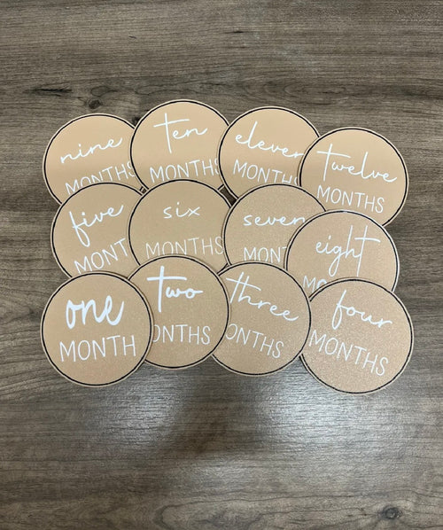 3D Printed Boho Tan Baby Monthly Milestone Disc Set — Months 1–12